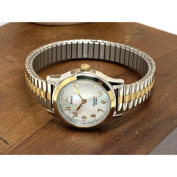 Timex Women's Watch T2M828 Quartz Indiglo Mother of Pearl Dial Two Tone Steel - Picture 9 of 15